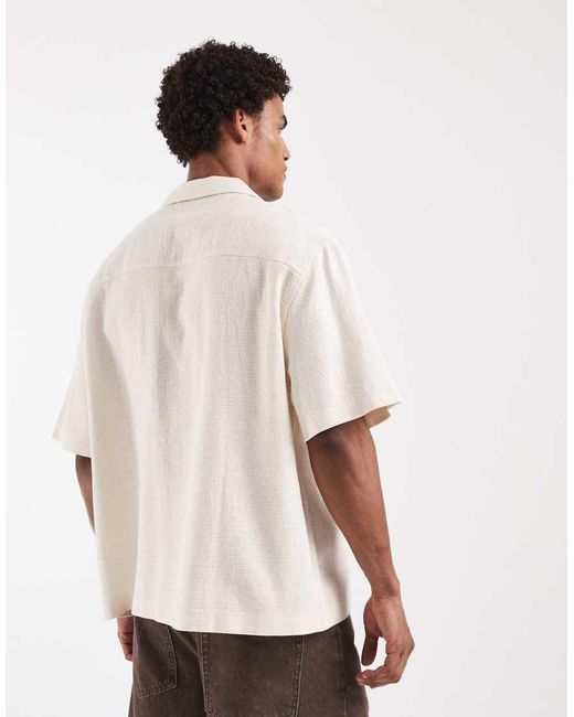 ASOS White Boxy Oversized Revere Basket Textured Shirt for men
