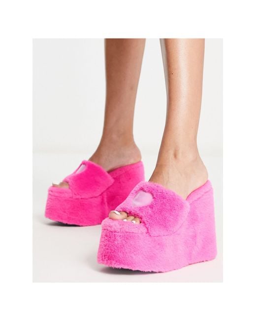Daisy Street Pink Exclusive Fluffy Platform Heels