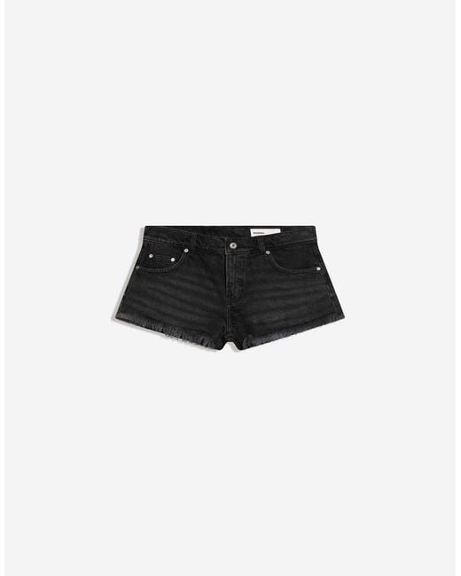 Bershka Black Denim Mini Shorts With Frayed Hem