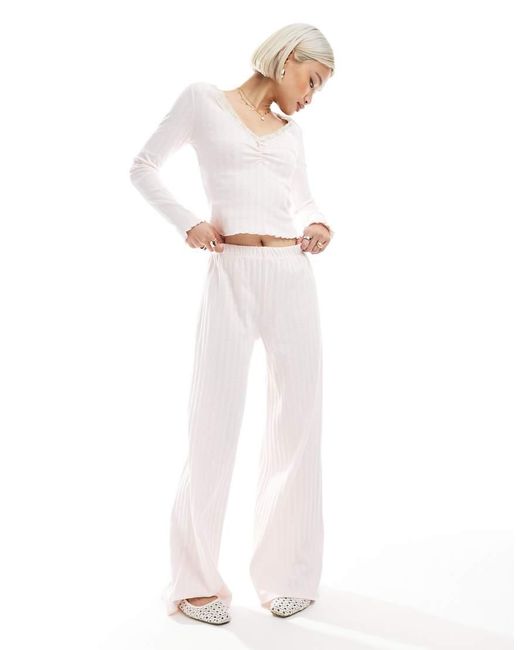 Miss Selfridge White Pointelle Wide Leg Trouser Co Ord