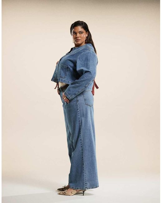 Vaqueros De Pernera Ancha Con Lavado Azul Medio De Tejido Suave De Asos Design Curve ASOS de color Blue
