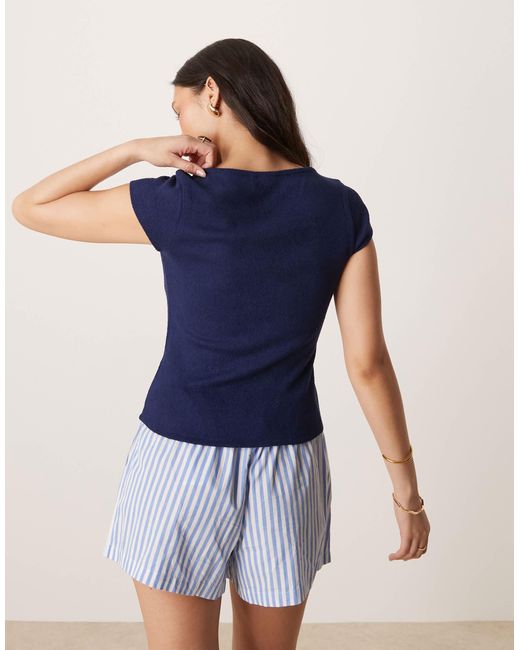 ASOS Blue Textured Knit Button Detail Tee