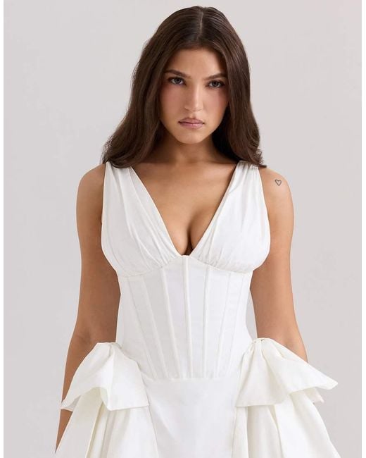 House Of Cb White Amalia Cotton Bow Mini Dress