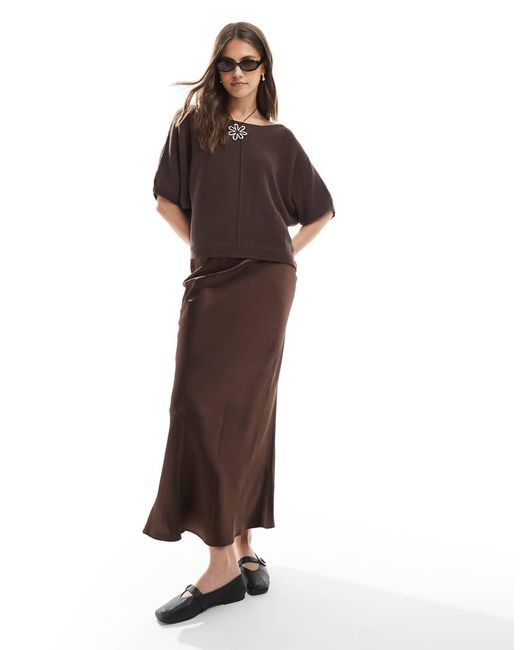 ASOS Brown Relaxed Seam Detail Knitted T-shirt