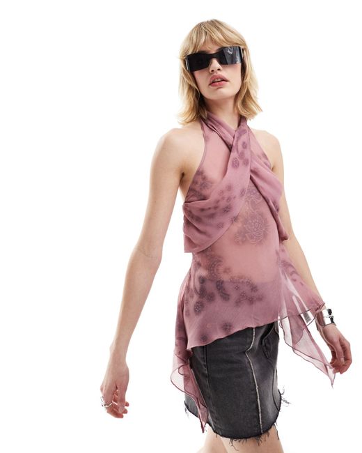 Collusion Pink Sheer High Neck Halter Top