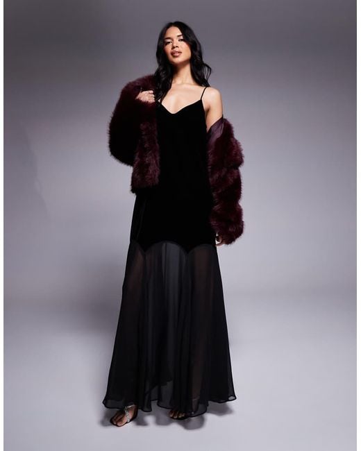 River Island Blue Velvet Chiffon Maxi Dress