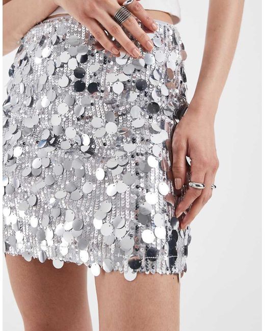 ASOS White Mixed Sequins Mini Skirt