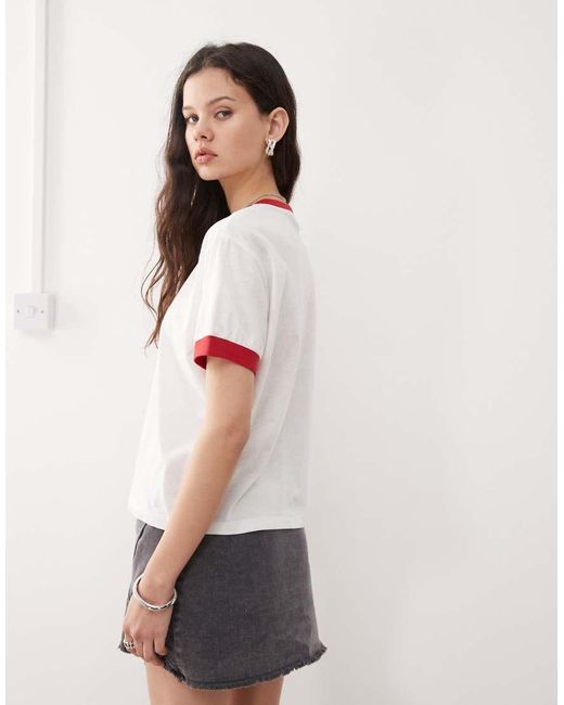 Kickers White Crop Ringer Tee With Red Logo