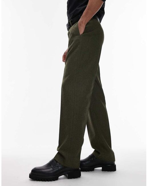 Pantaloni Dritti Eleganti Verdi Con Motivo A Spina Di Pesce Effetto Lana di ASOS in Black da Uomo