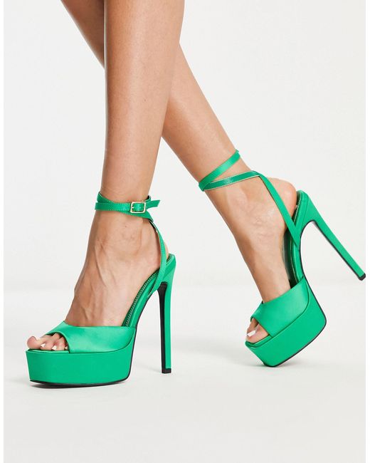 ASOS Nation Stiletto Platform Heeled Sandals in Green Lyst