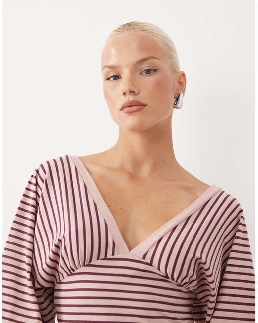 Gina Tricot Pink Deep V Neck Wide Sleeve Top