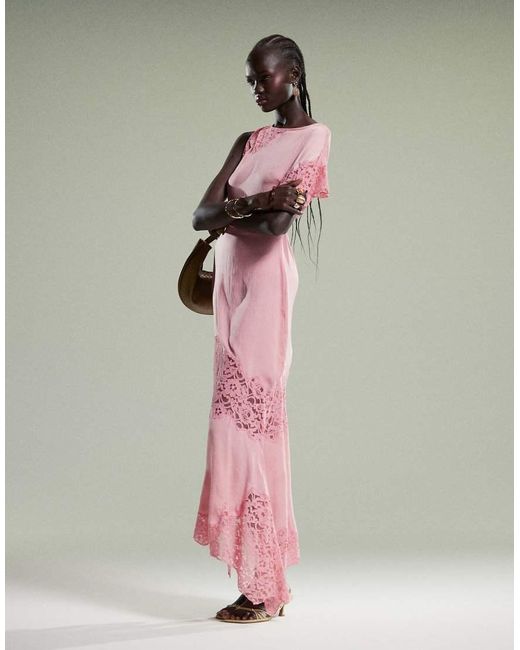 ASOS Multicolor Flutter Sleeve Midi Dress With Lace Detail