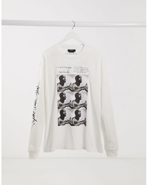 Bershka – Tupac – Langärmliges Shirt in White für Herren