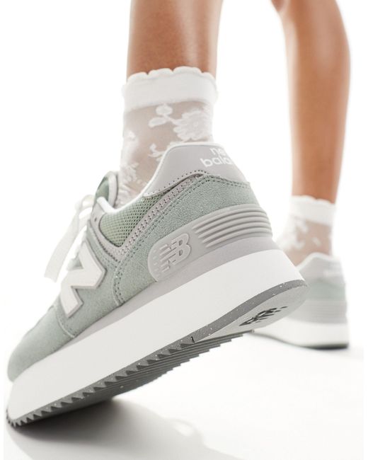 New Balance White 574+ Platform Sneakers