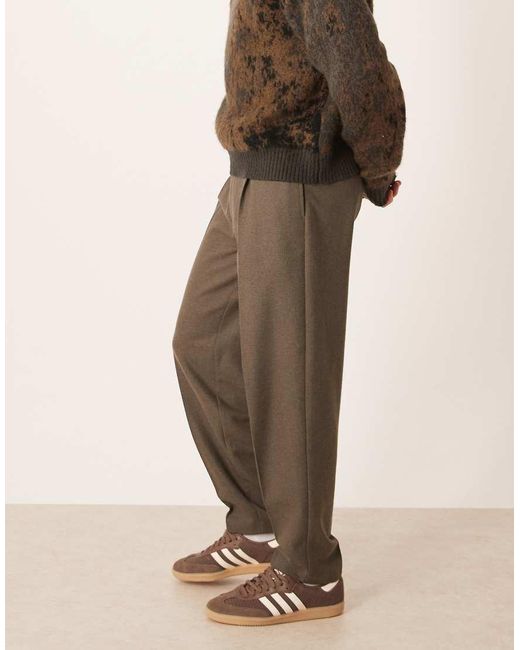 ASOS Brown Smart Pleated Oversized Tapered Trousers for men