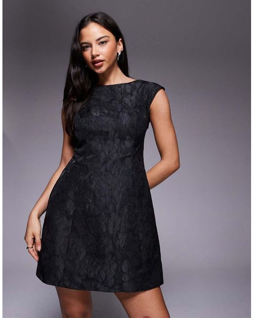 New Look Blue Jacquard Bow Skater Mini Dress