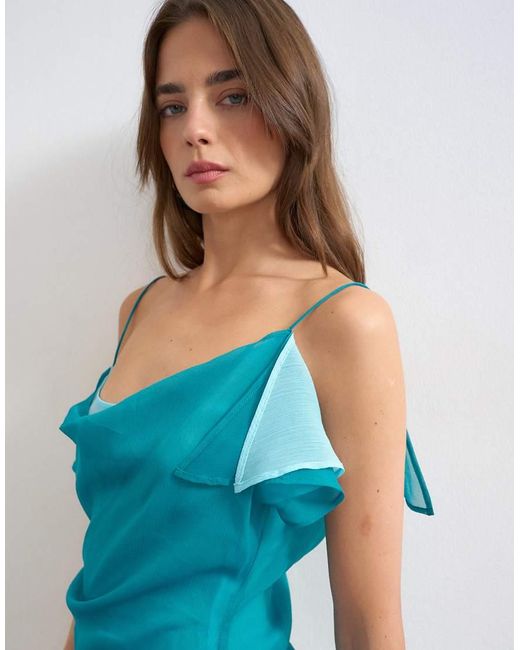 TOPSHOP Blue Layered Contrast Chiffon Strappy Cami