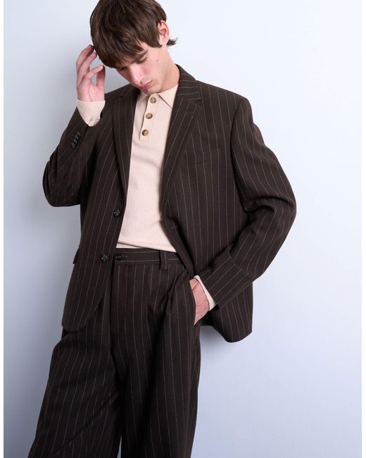 Pantalon large plissé à rayures Topman pour homme en coloris Black