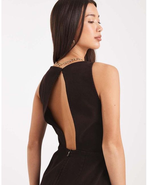 ASOS Black Denim Mini Dress With Cut Out Back Detail