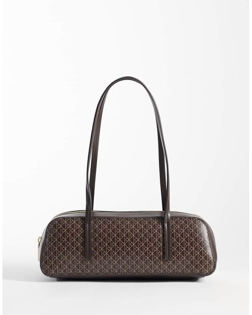 Calvin Klein Brown Bauletto Shoulder Bag With All Over Emblem Print