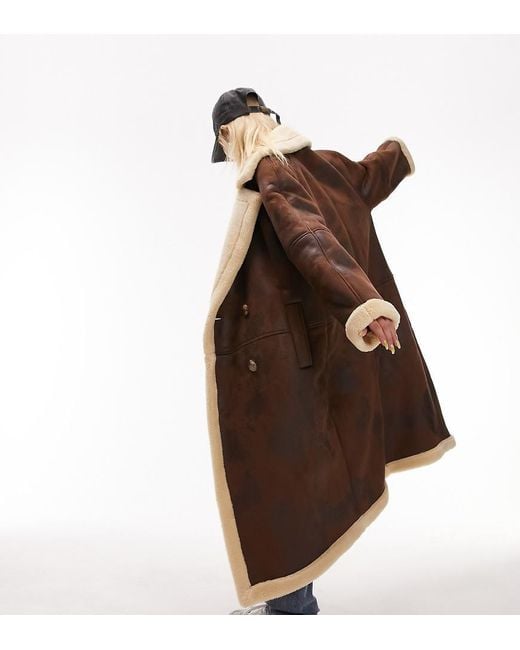 Topshop Unique Long-Line Aviator Coat in Brown | Lyst UK