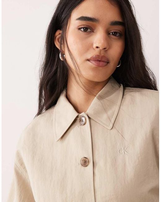 Calvin Klein Natural Nylon Woven Day Short Jacket With Collar