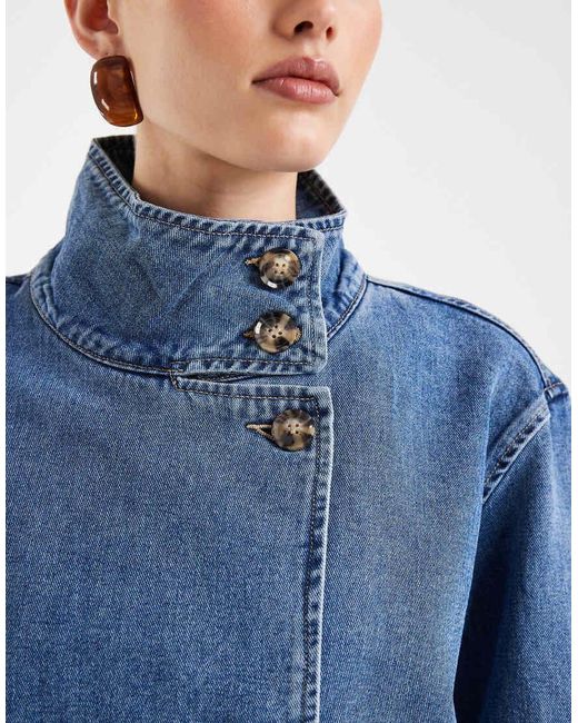 Object Blue Premium Soft Button Front Short Denim Jacket