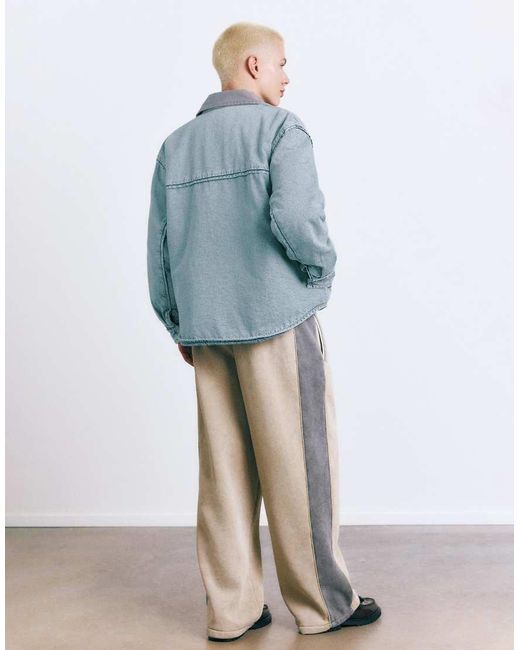 Pull&Bear Blue Denim Jacket With Contrast Collar for men