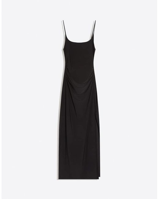 Bershka Black Gathered Strap Midi Dress