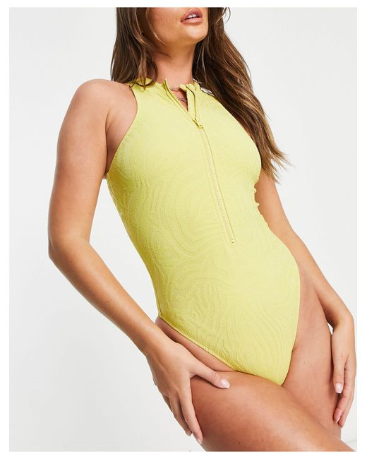 Rhythm Bengal Rib Zip Front Swimsuit in Yellow | Lyst Canada