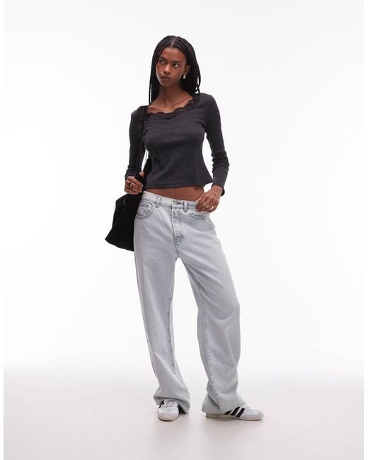 ASOS Black – langärmliges, geripptes oberteil