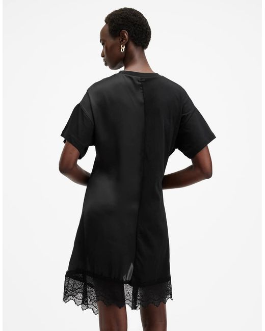 Vestido Corto Con Ribete De Encaje Lana De AllSaints de color Black