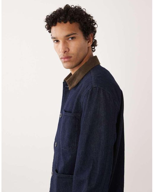SELECTED Blue Contrast Collar Denim Jacket for men
