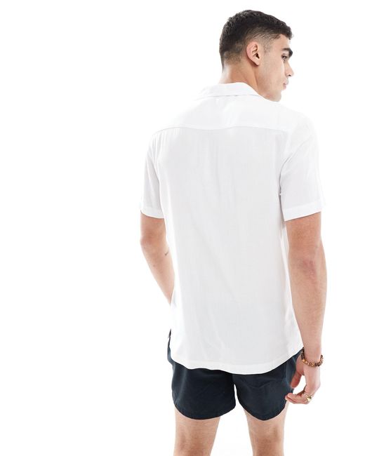ASOS White Regular Fit Viscose Shirt With Revere Collar for men