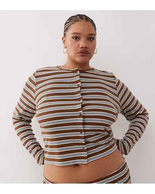 Collusion Brown Plus Ribbed Cardigan