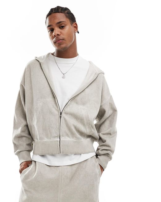 Bershka Gray Washed Zip Through Hoodie Tracksuit for men