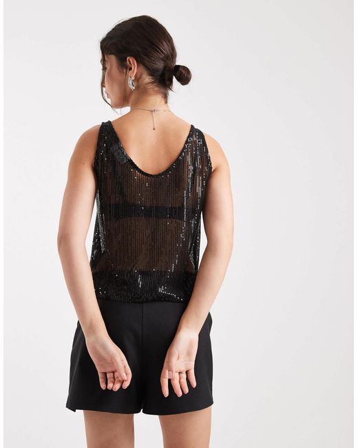 Pieces Black Sheer Sequin Cami Top