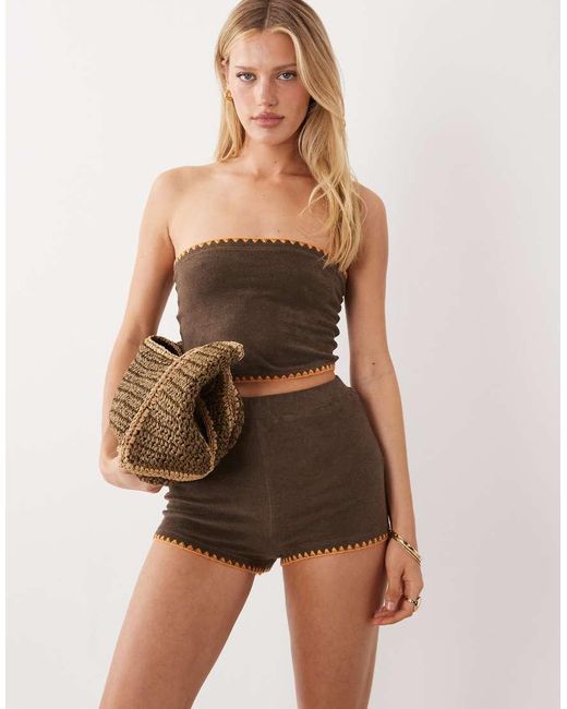 ASOS Brown Renee Towelling Whipstitch Beach Bandeau Top Co Ord