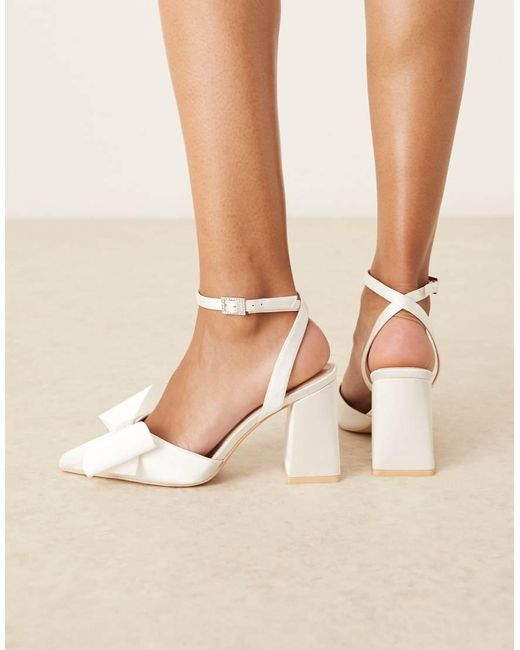 Be Mine Wide Fit Natural Bridal Flavia Block Heeled Shoes With Bow