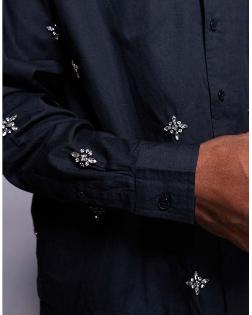 Camicia Oversize Squadrata Nera Decorata di ASOS in Blue da Uomo