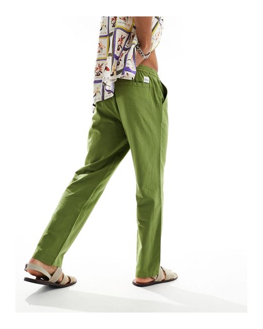 Native Youth Green Straight Leg Linen Mix Trousers for men