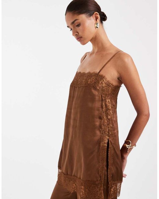ASOS Brown Satin Lace Cami Jumpsuit