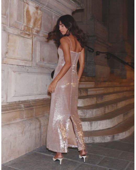 4th & Reckless Brown Sequin Square Neck Cami Maxi Dress