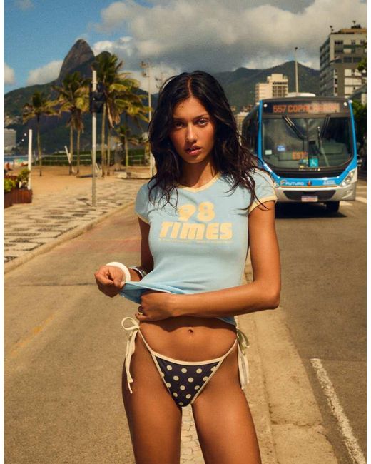 Bershka Brown Polka Dot Triangle Bikini Top