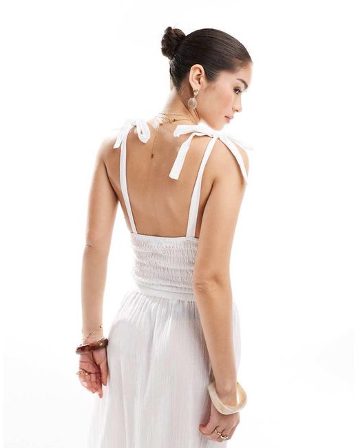 esmé studios White Esmee Exclusive Tie Strap With Frill Hem Detail Crop Beach Top