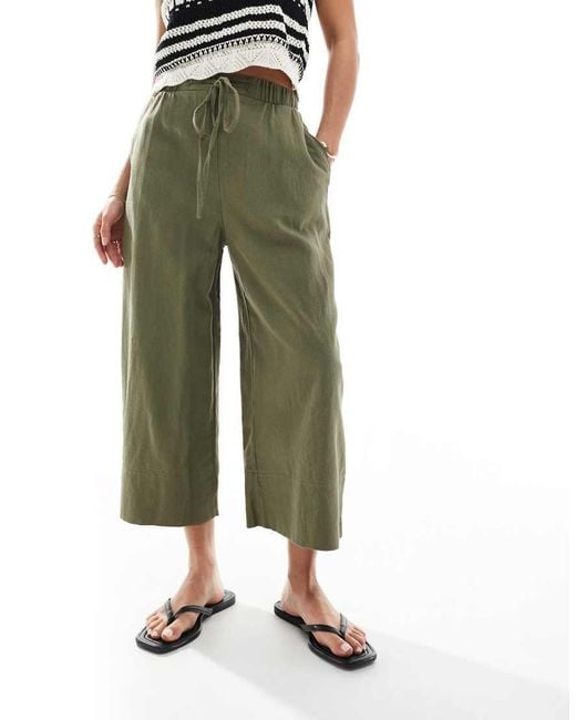 New Look Green Cropped Linen Trousers