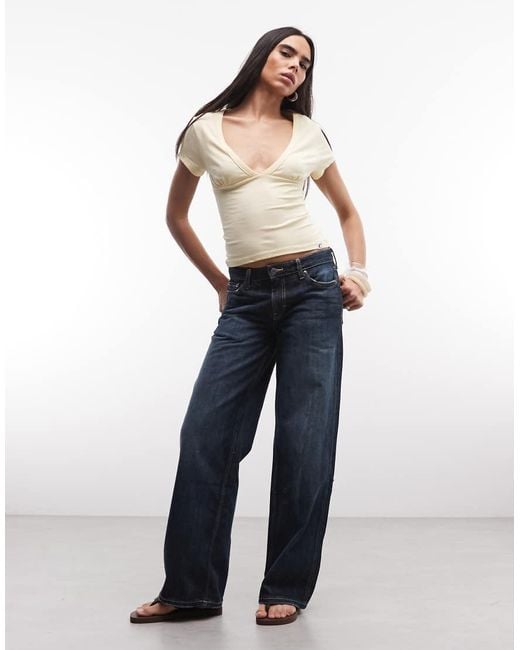 Collusion Multicolor Deep V Neck Capped Sleeve Top