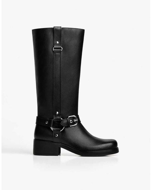 Bershka Black Flat Biker Boots