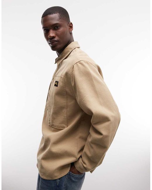Stan Ray Natural Long Sleeve Utility Cord Half Button Up Shirt for men