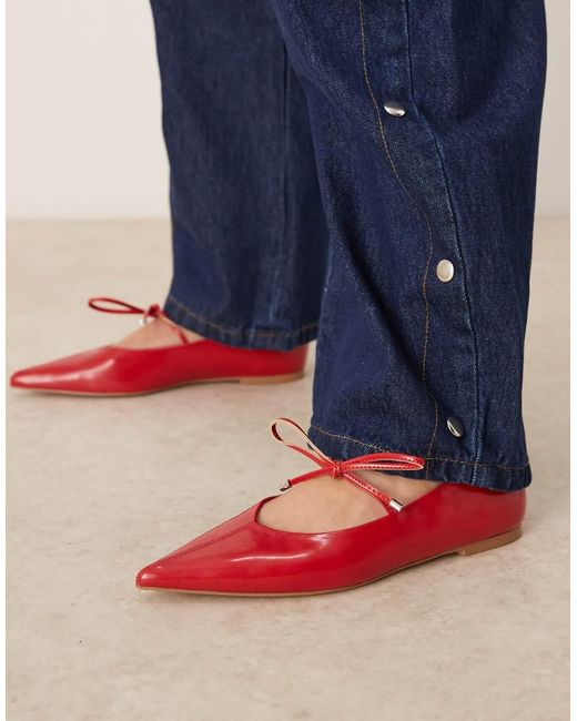 Bailarinas Rojas Con Puntera Fina Y Lazada En El Empeine Lithe De -Blanco ASOS de color Blue